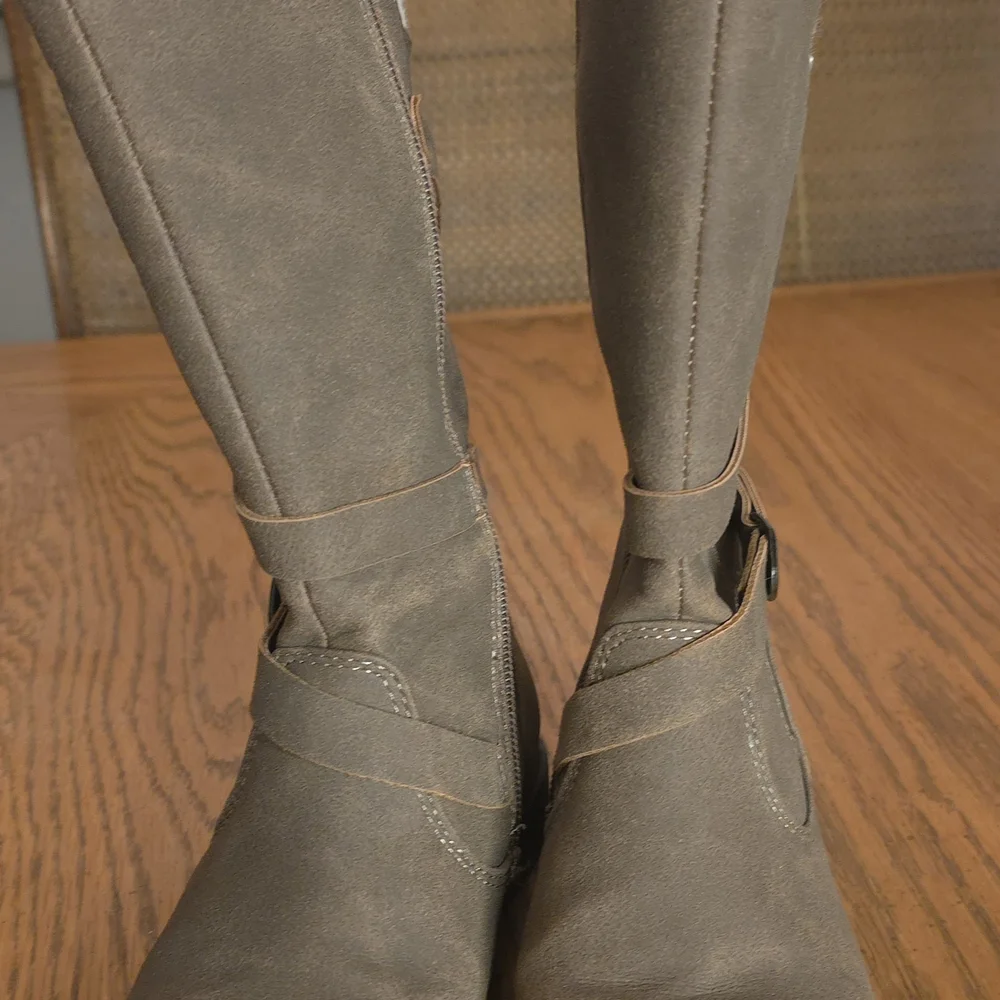 Rachel Shoes‎ Taupe Faux-Suede Boots with Cream Knit Cuff
